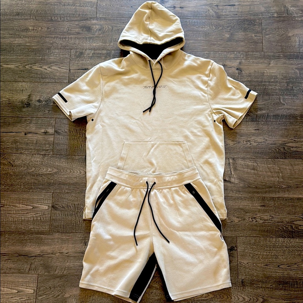Men's Cream Short Sleeve Sweater shirt/Shorts Set